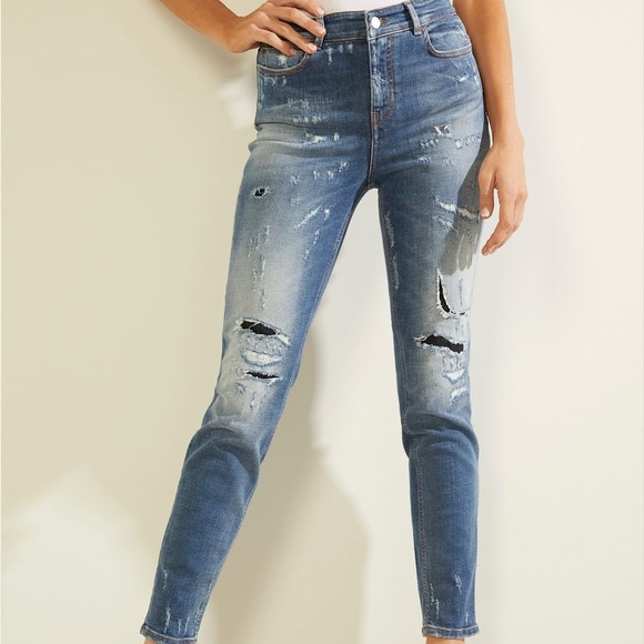 New GUESS Skinny fit denim pant abrasions - Picture 6 of 12